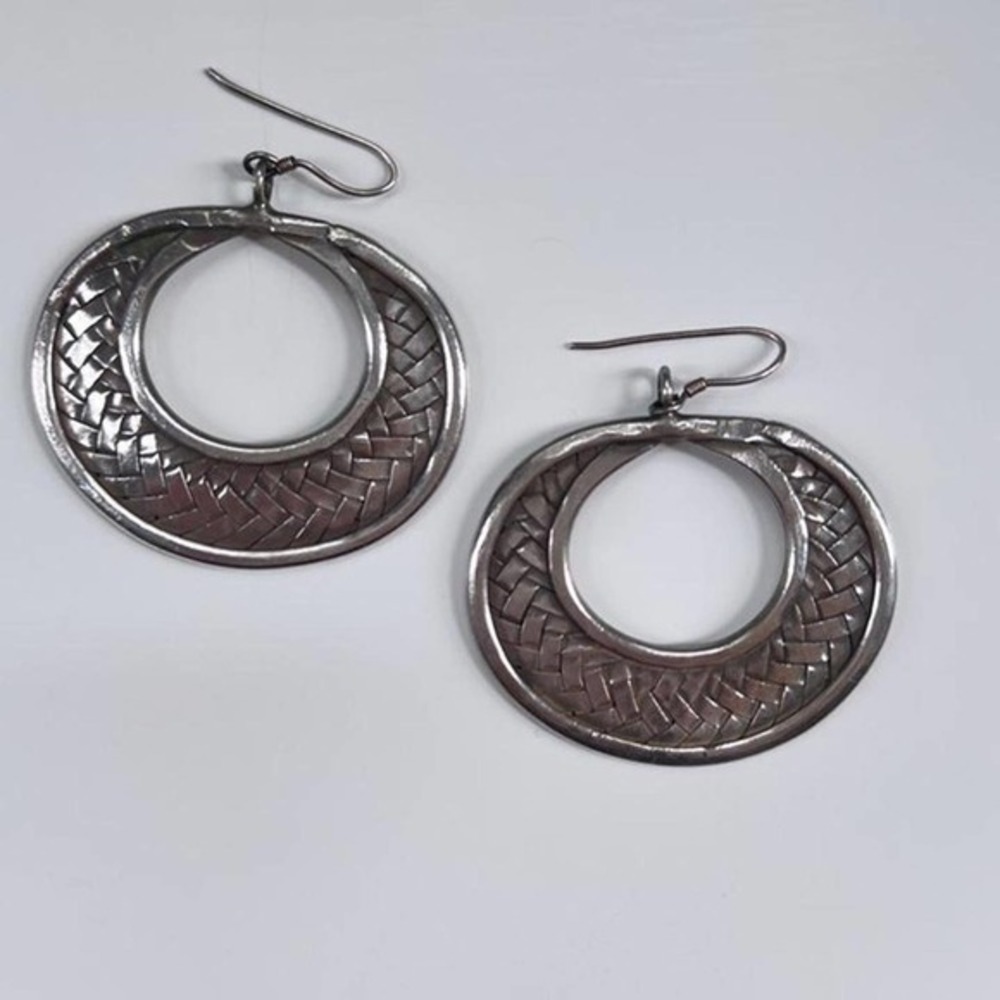 Hill tribe woven silver earrings